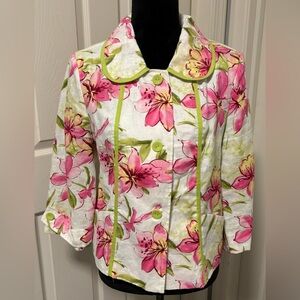 Carole Little Floral Linen Jacket size Medium
